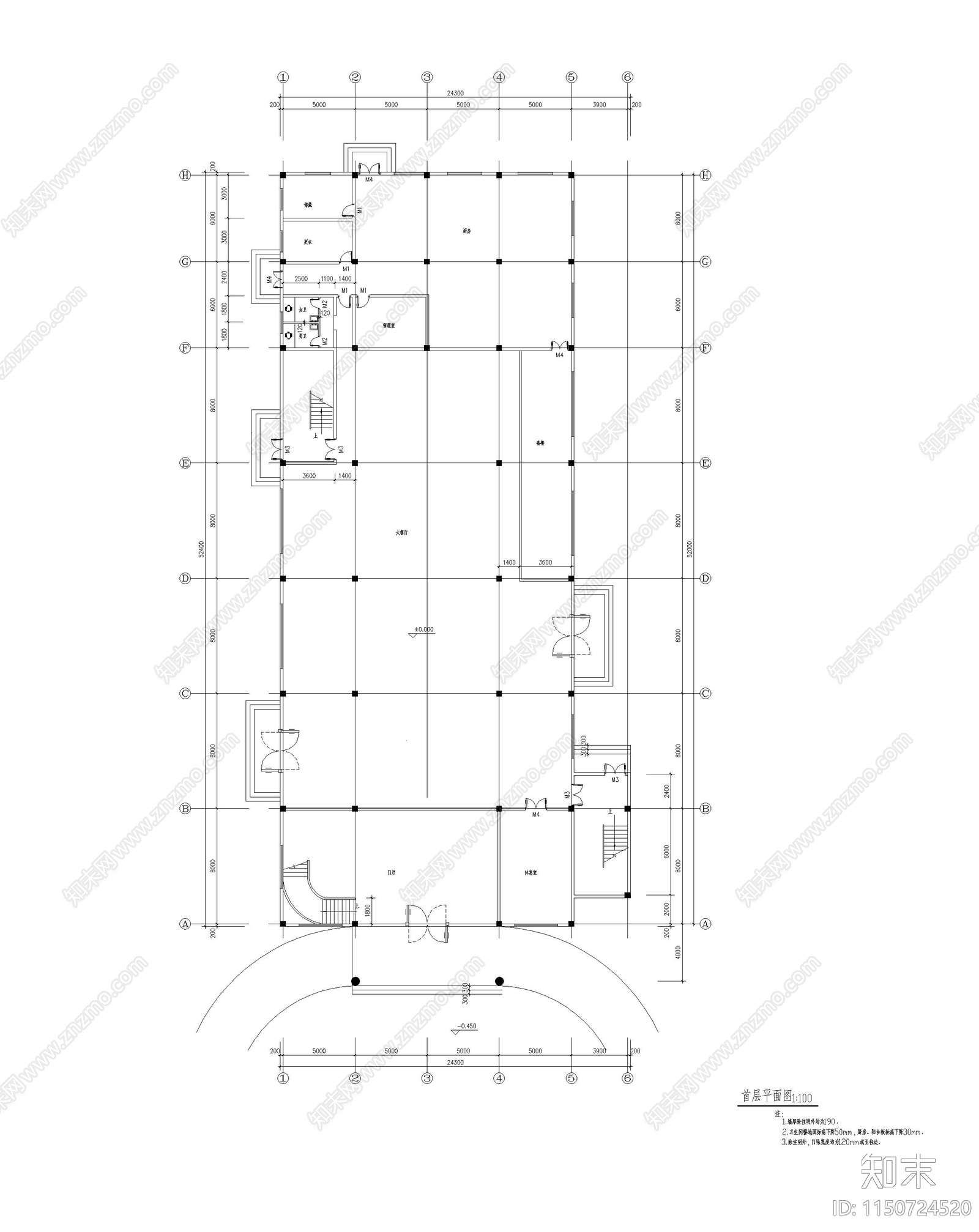 食堂建筑cad施工图下载【ID:1150724520】