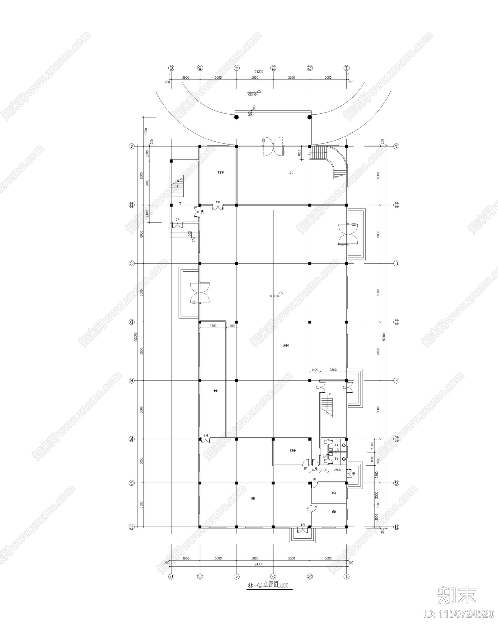 食堂建筑cad施工图下载【ID:1150724520】