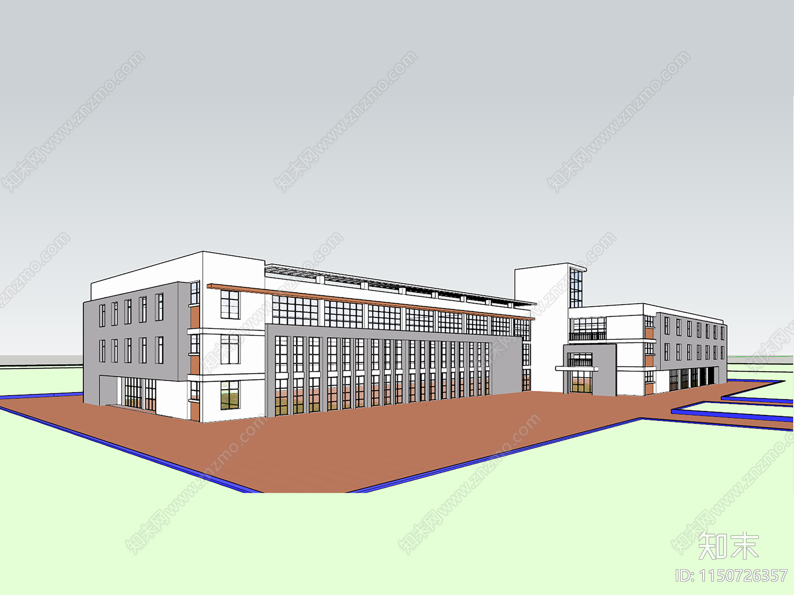 现代工业厂房建筑SU模型下载【ID:1150726357】