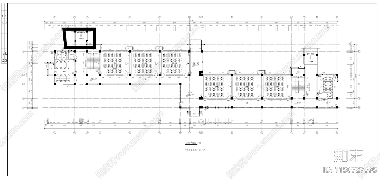 西安某大学教学楼建筑图cad施工图下载【ID:1150727395】