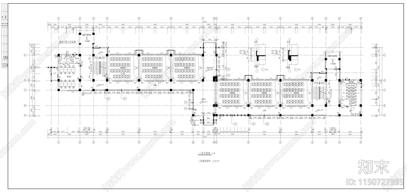 西安某大学教学楼建筑图cad施工图下载【ID:1150727395】