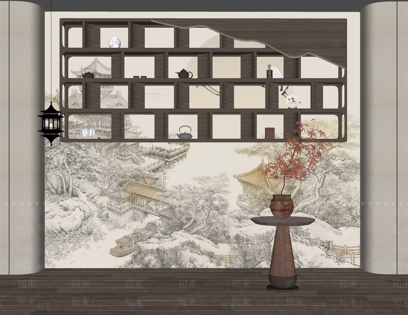 新中式悬空装饰架SU模型下载【ID:1150729689】