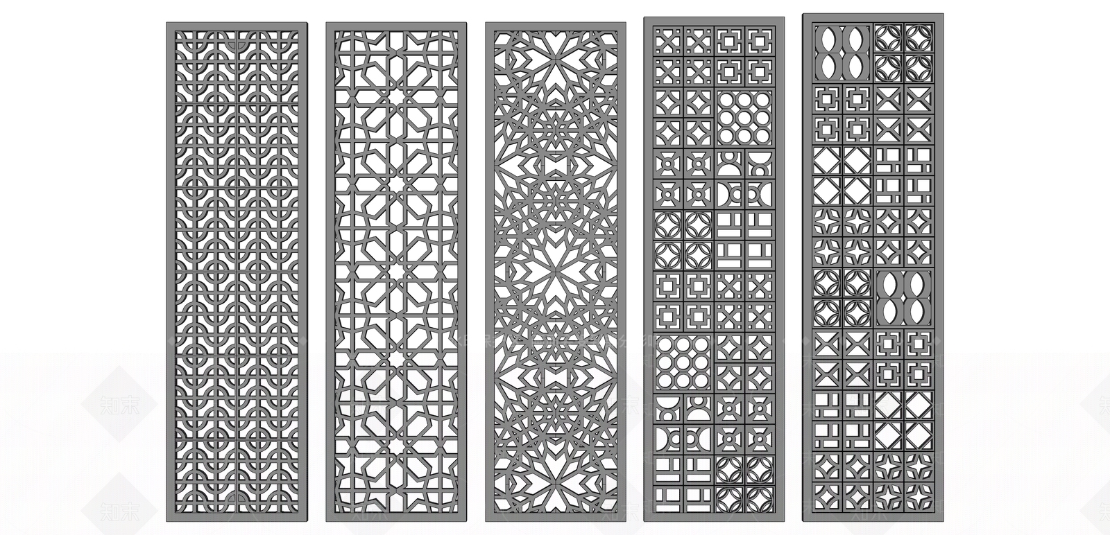 新中式雕花铁艺格栅隔断SU模型下载【ID:1150730111】
