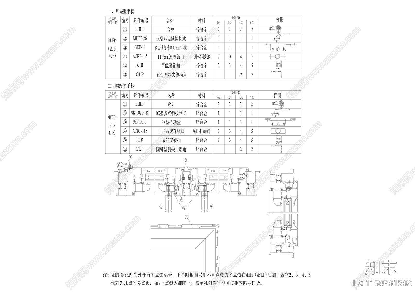 170种金属门窗构造大样节点详图cad施工图下载【ID:1150731532】