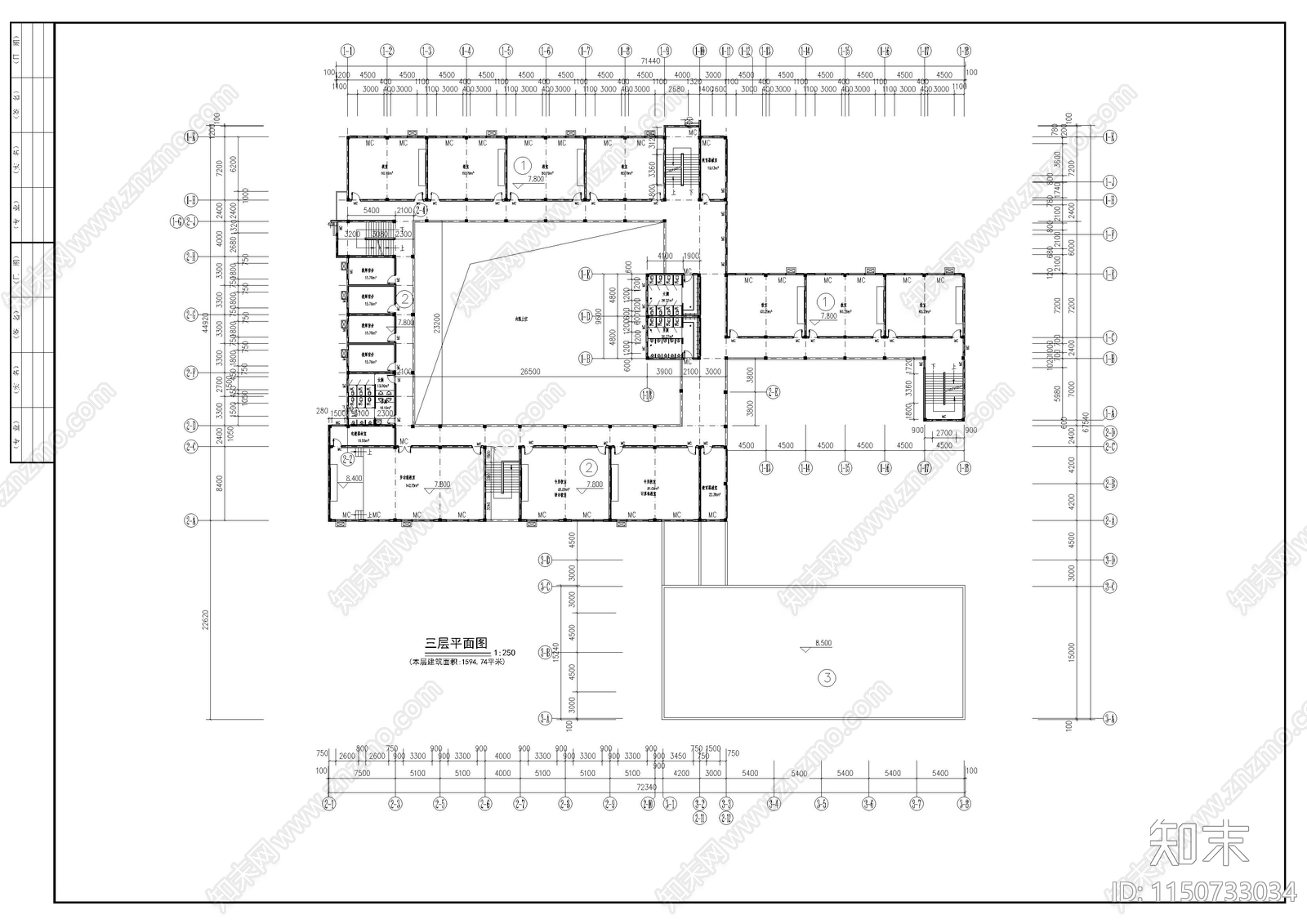 小学教学楼cad施工图下载【ID:1150733034】