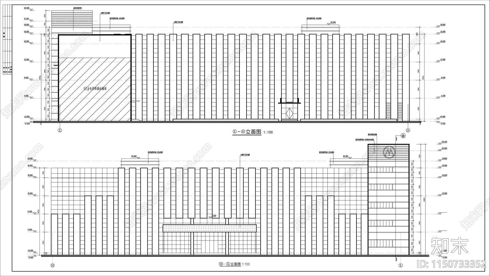 现代简约风格办公综合运作楼建筑cad施工图下载【ID:1150733352】