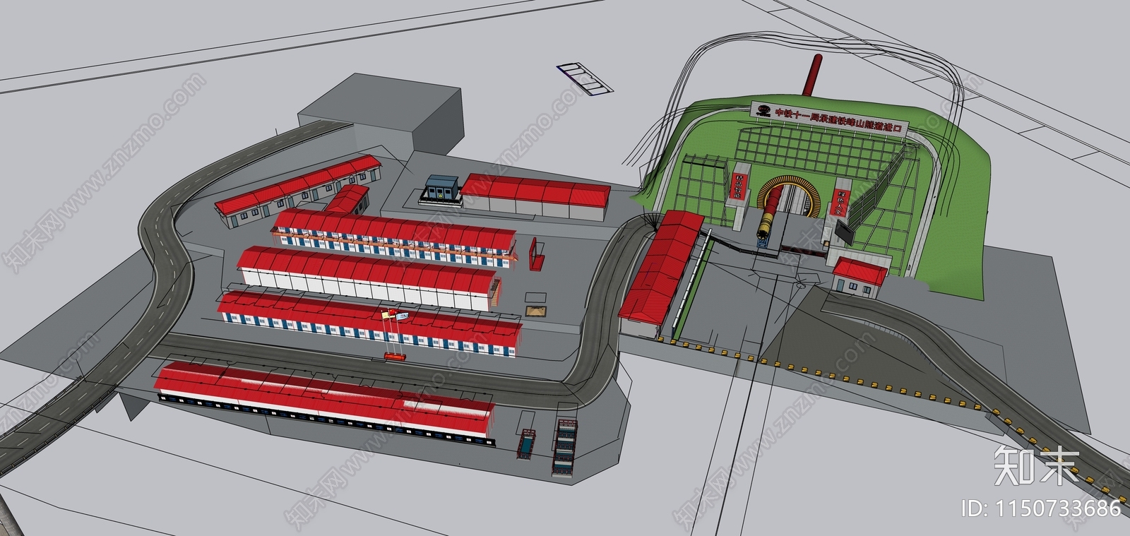 现代隧道洞口工地SU模型下载【ID:1150733686】