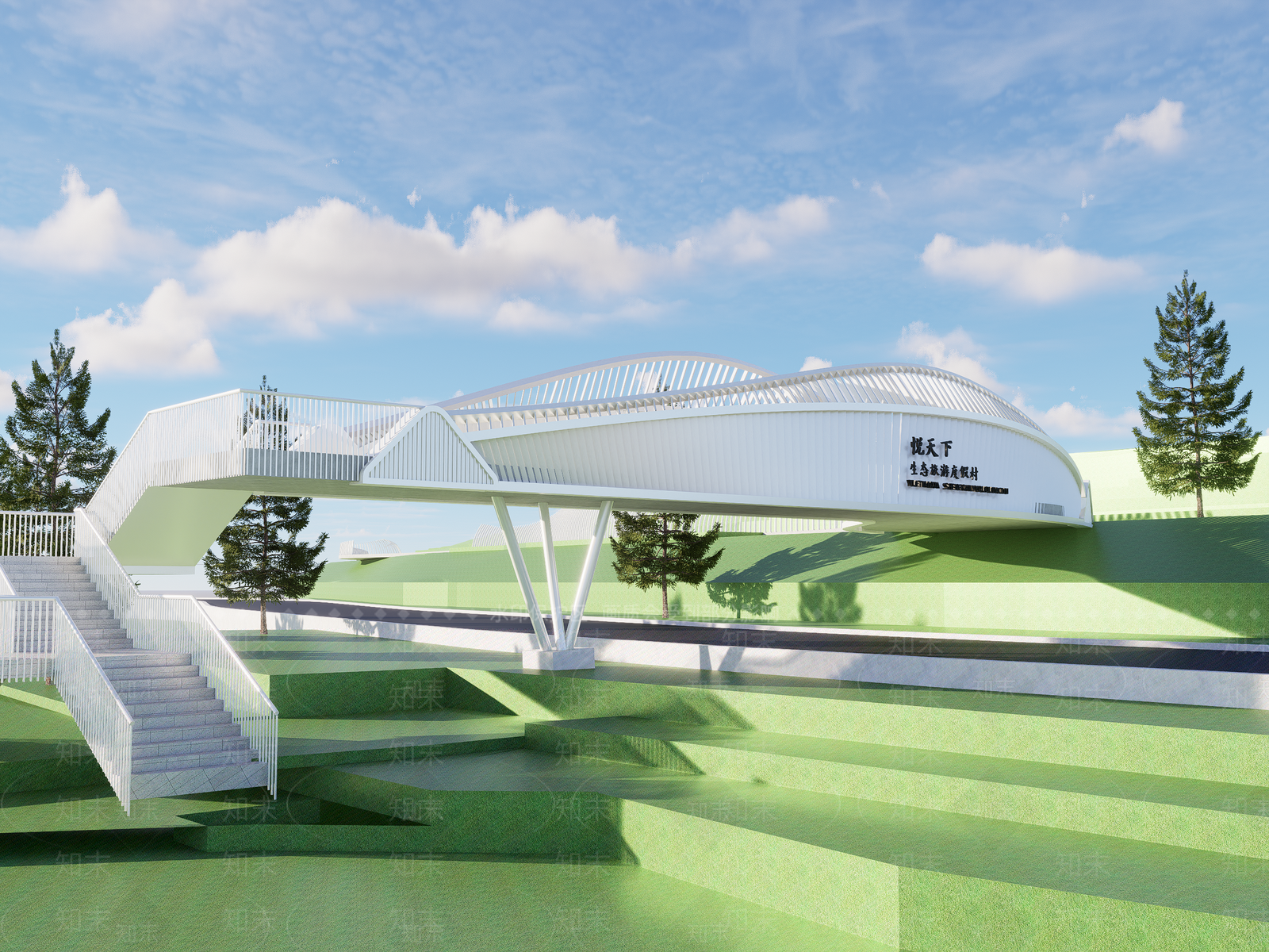 现代异形人行天桥SU模型下载【ID:1150736594】