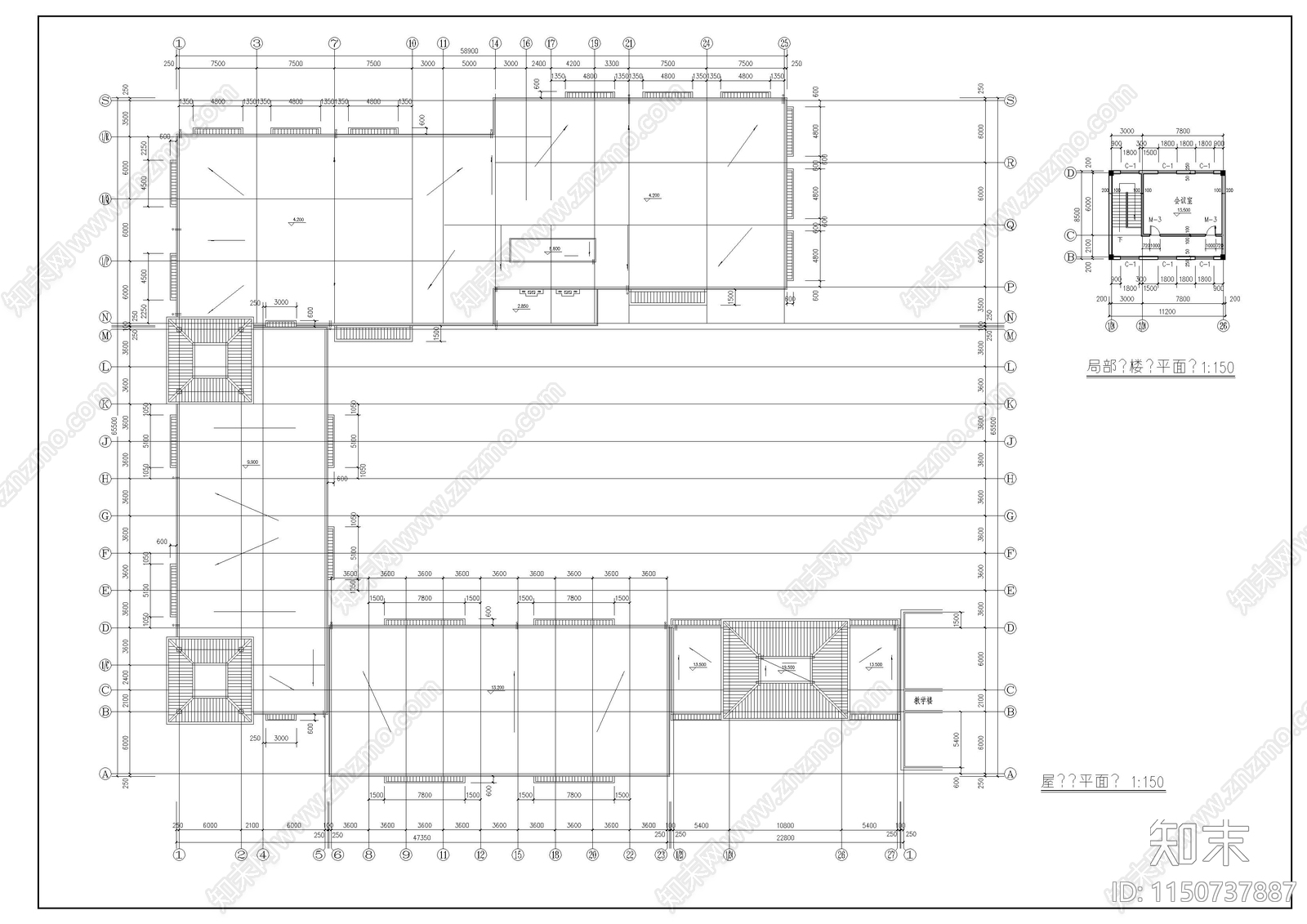 学校教学楼宿舍楼建筑图施工图下载【ID:1150737887】