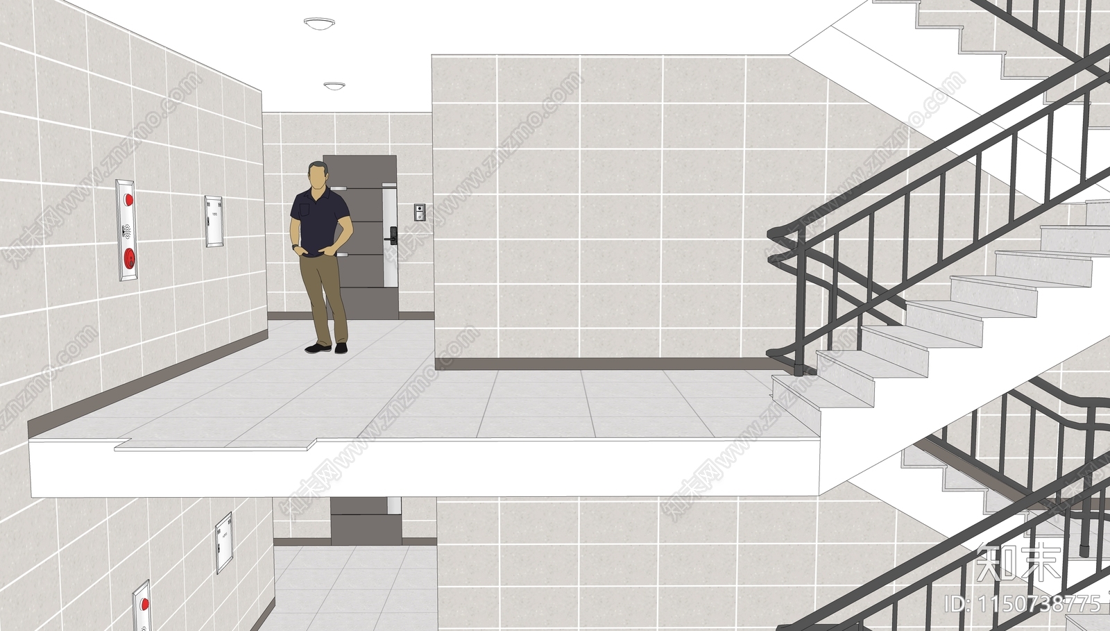 现代多层住宅楼梯间SU模型下载【ID:1150738775】