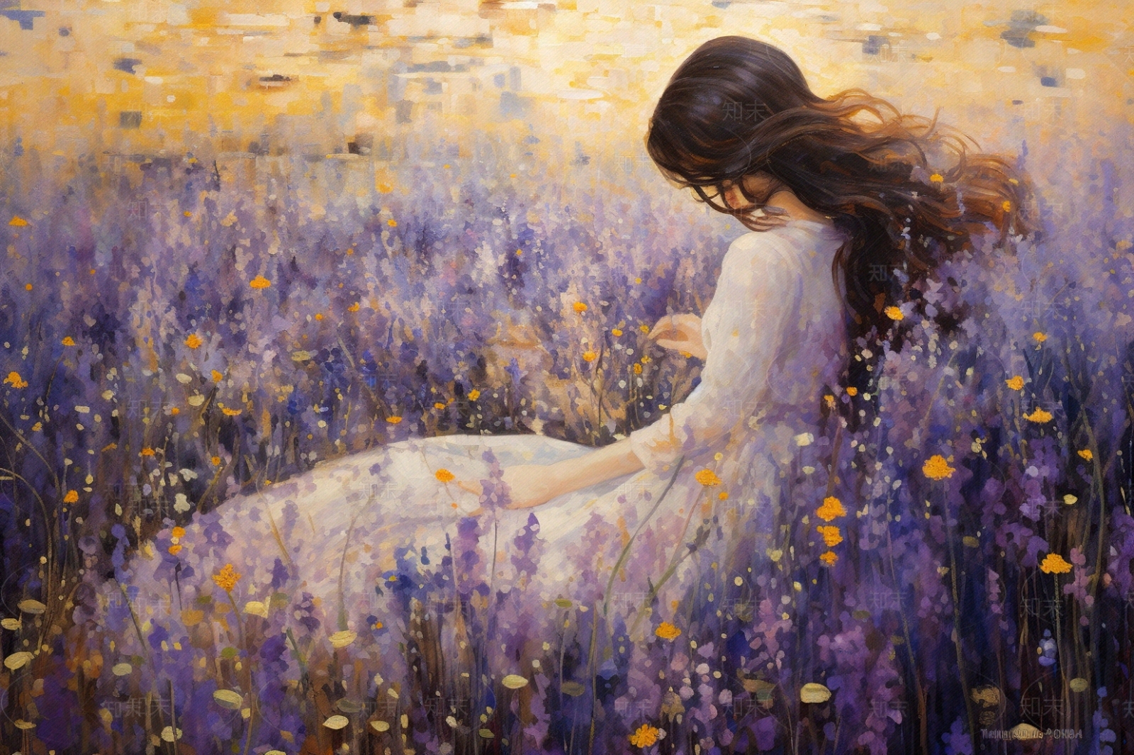 薰衣草少女现代油画贴图下载【ID:1150739925】