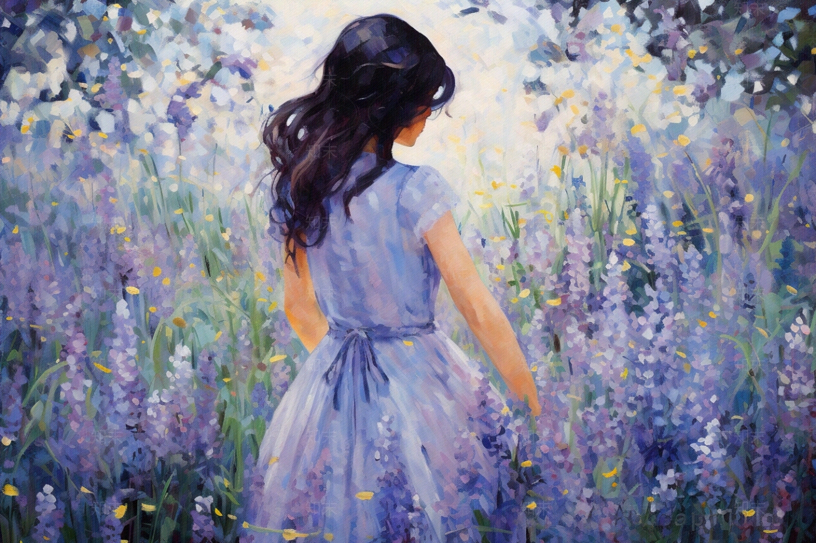 薰衣草少女现代油画贴图下载【ID:1150740061】