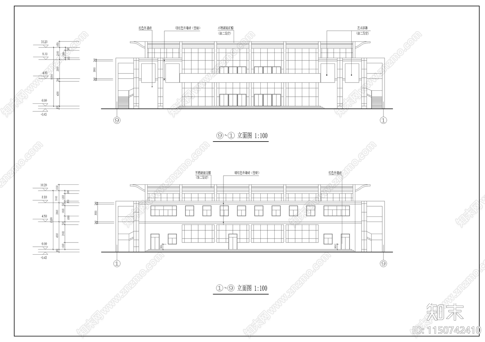 学院食堂建筑cad施工图下载【ID:1150742410】