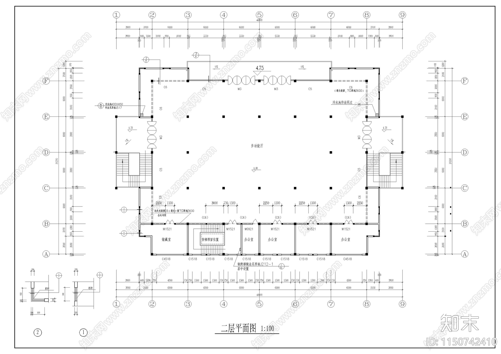 学院食堂建筑cad施工图下载【ID:1150742410】