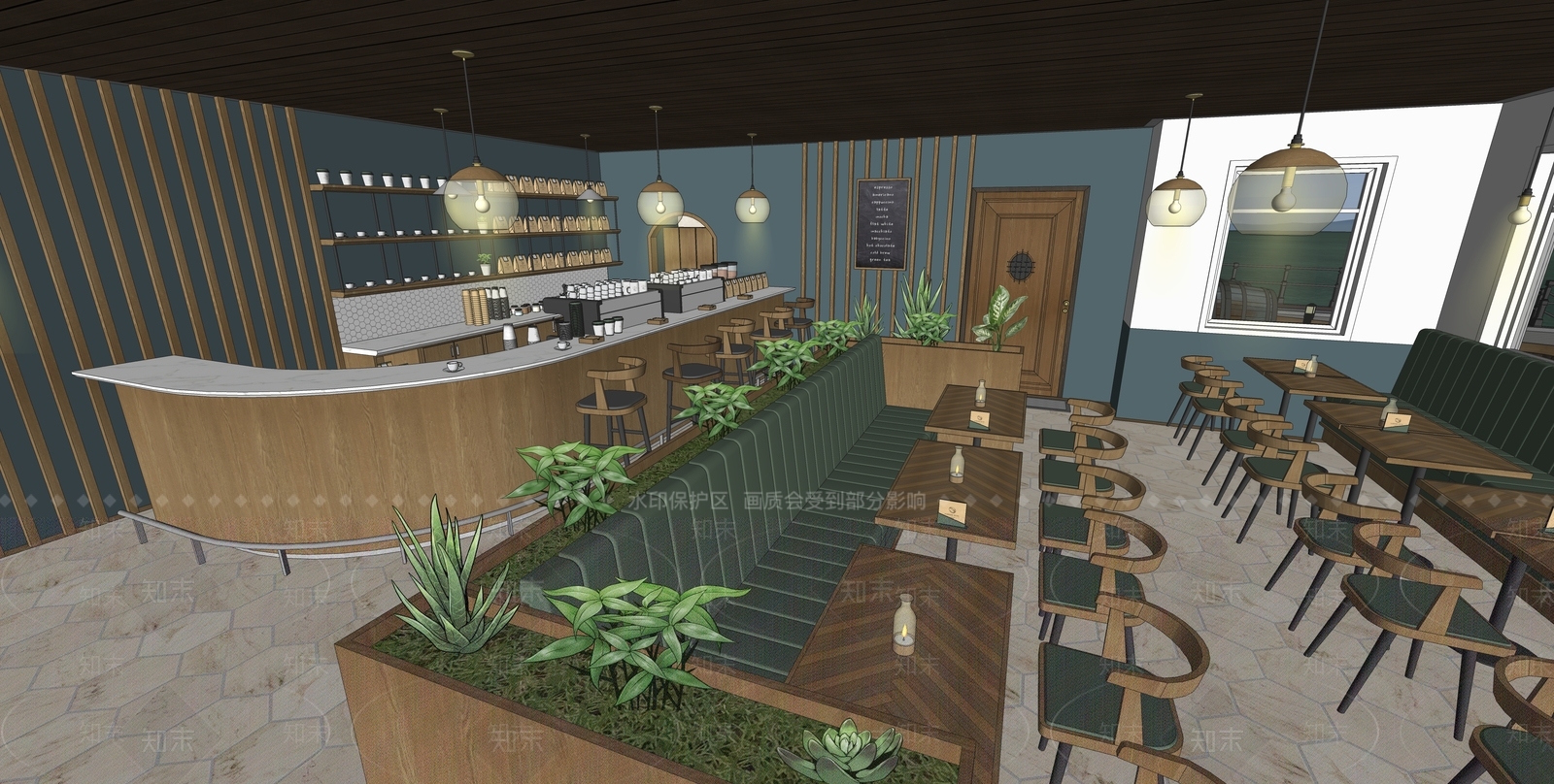 现代文艺风格咖啡馆SU模型下载【ID:1150742778】