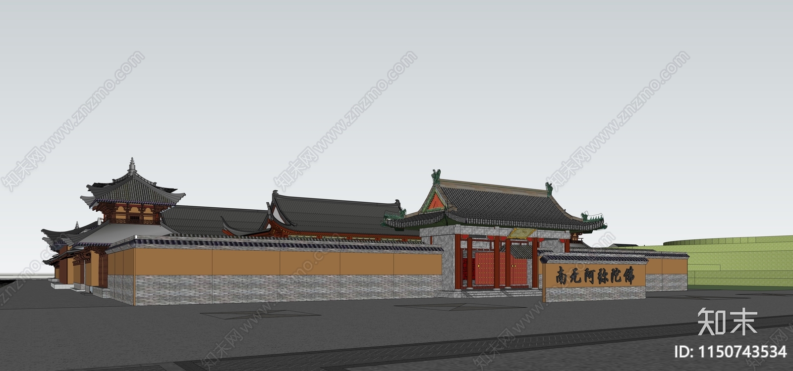 中式古建寺庙SU模型下载【ID:1150743534】