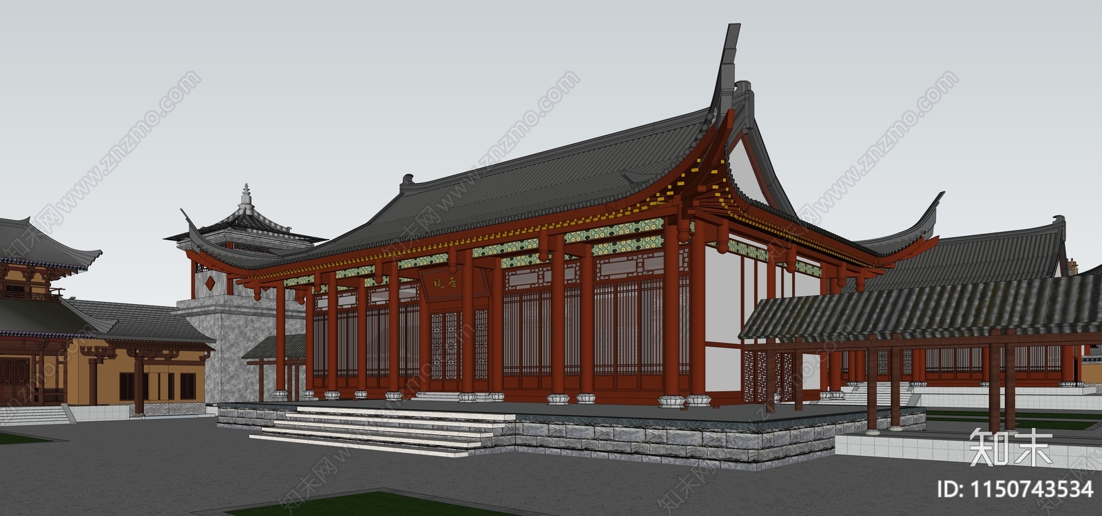 中式古建寺庙SU模型下载【ID:1150743534】