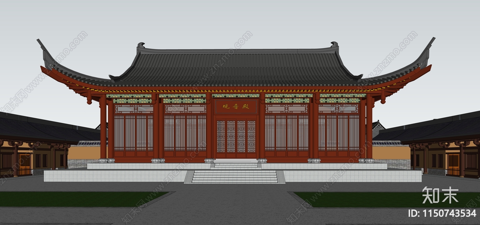 中式古建寺庙SU模型下载【ID:1150743534】