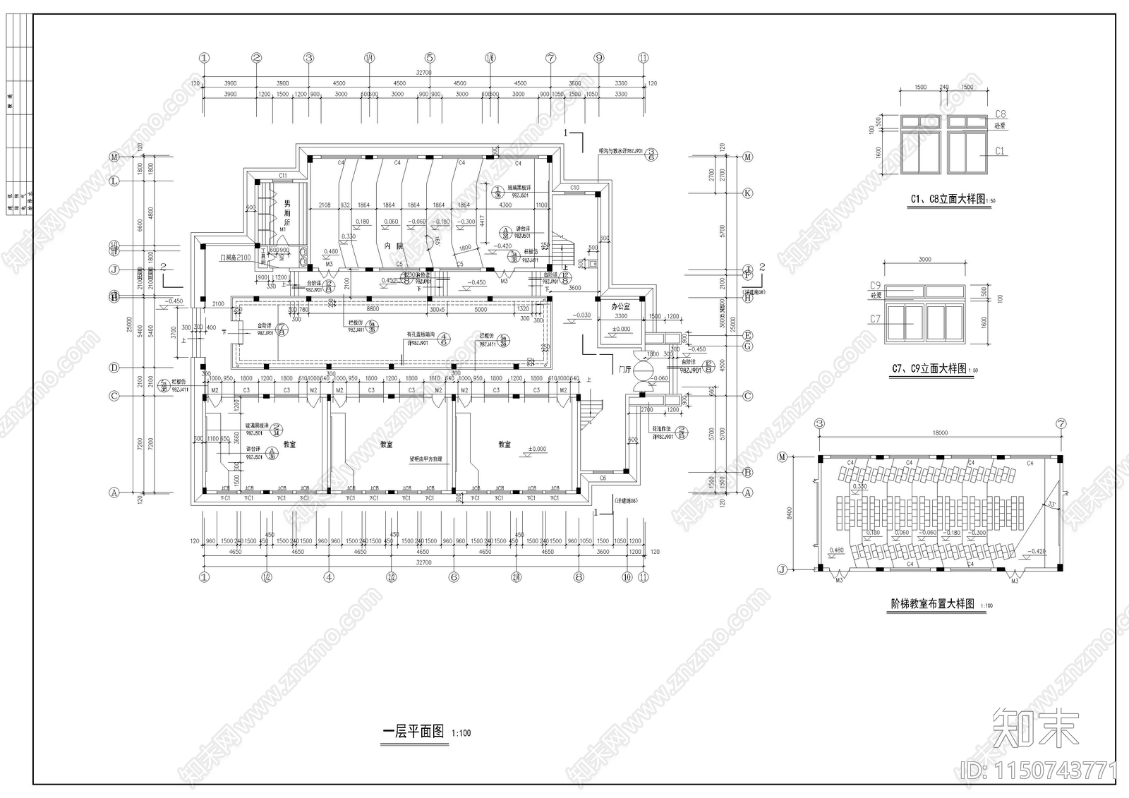 医学院教学楼建筑cad施工图下载【ID:1150743771】