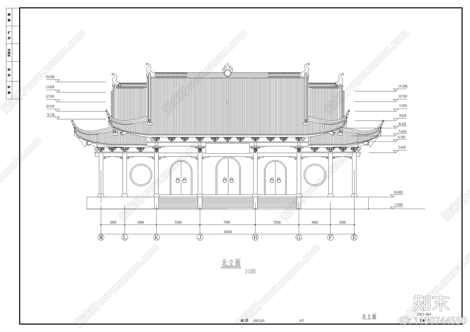 山门殿详图cad施工图下载【ID:1150744550】