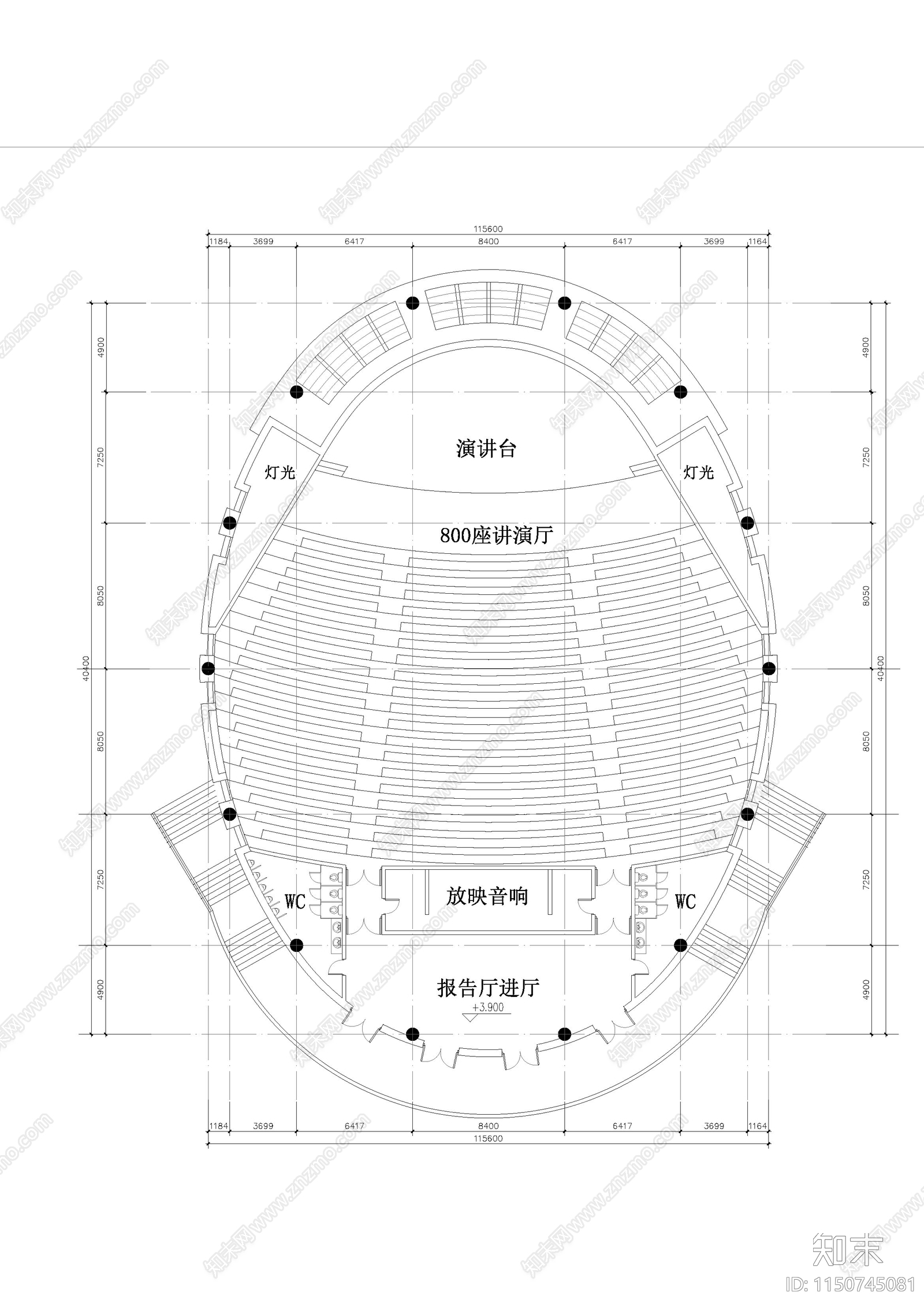 音乐礼堂cad施工图下载【ID:1150745081】