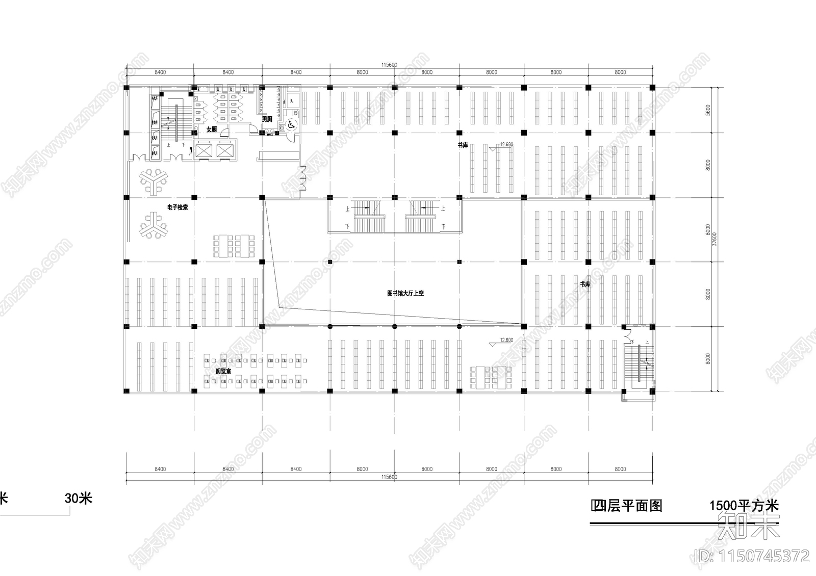 图书馆cad施工图下载【ID:1150745372】