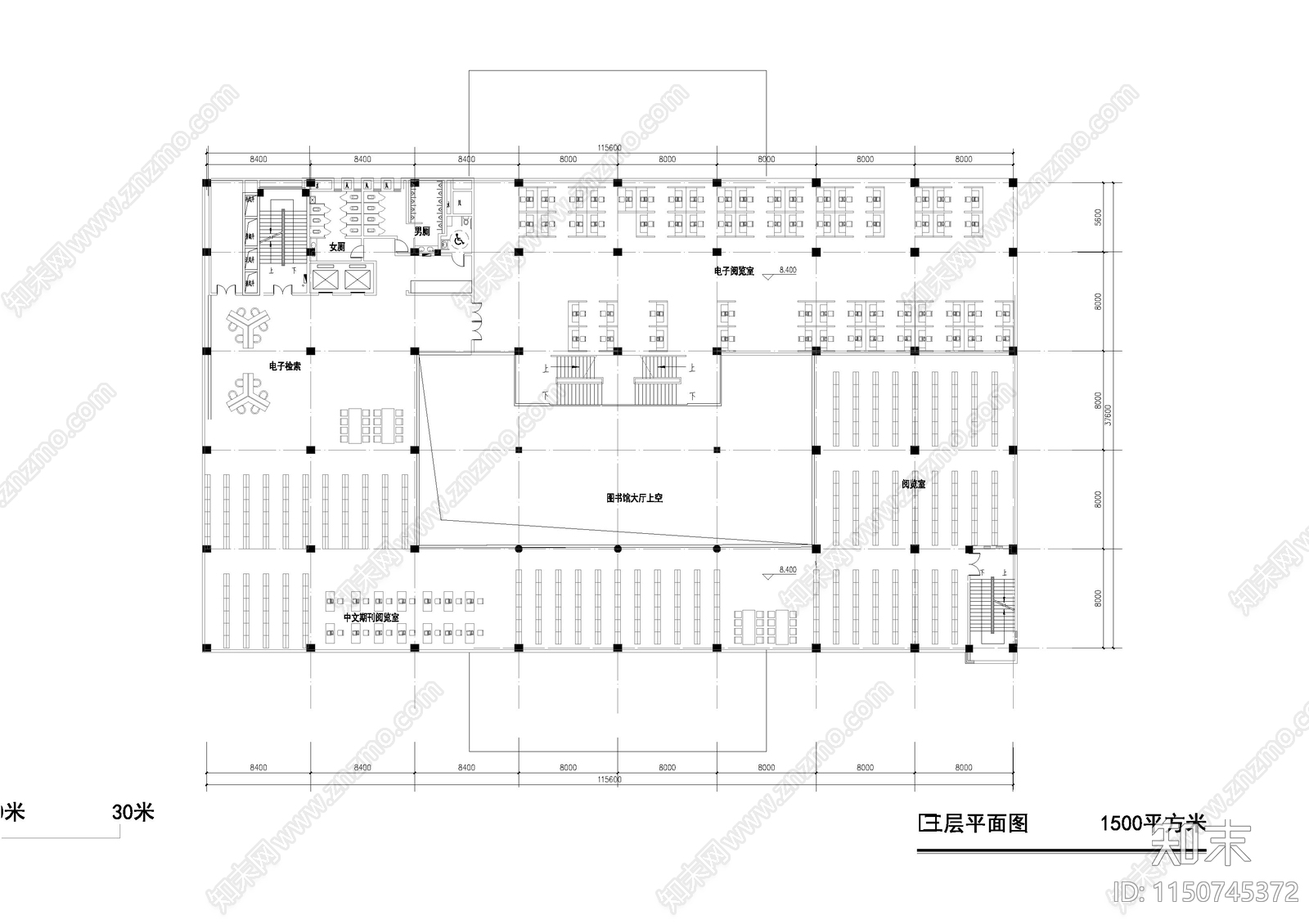 图书馆cad施工图下载【ID:1150745372】