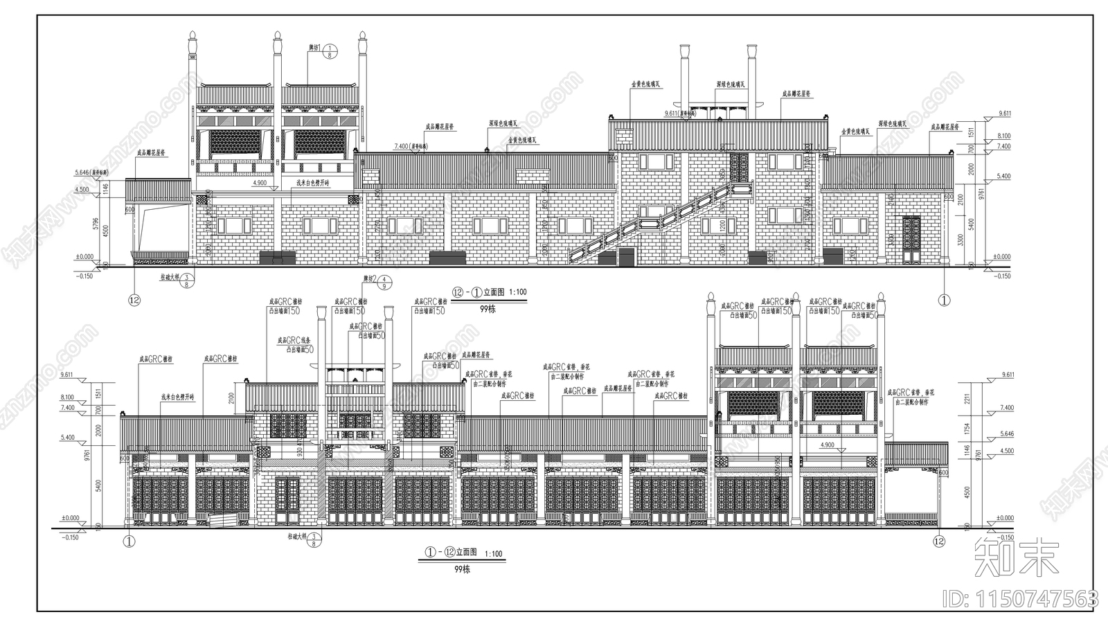 沿街商业古建筑cad施工图下载【ID:1150747563】