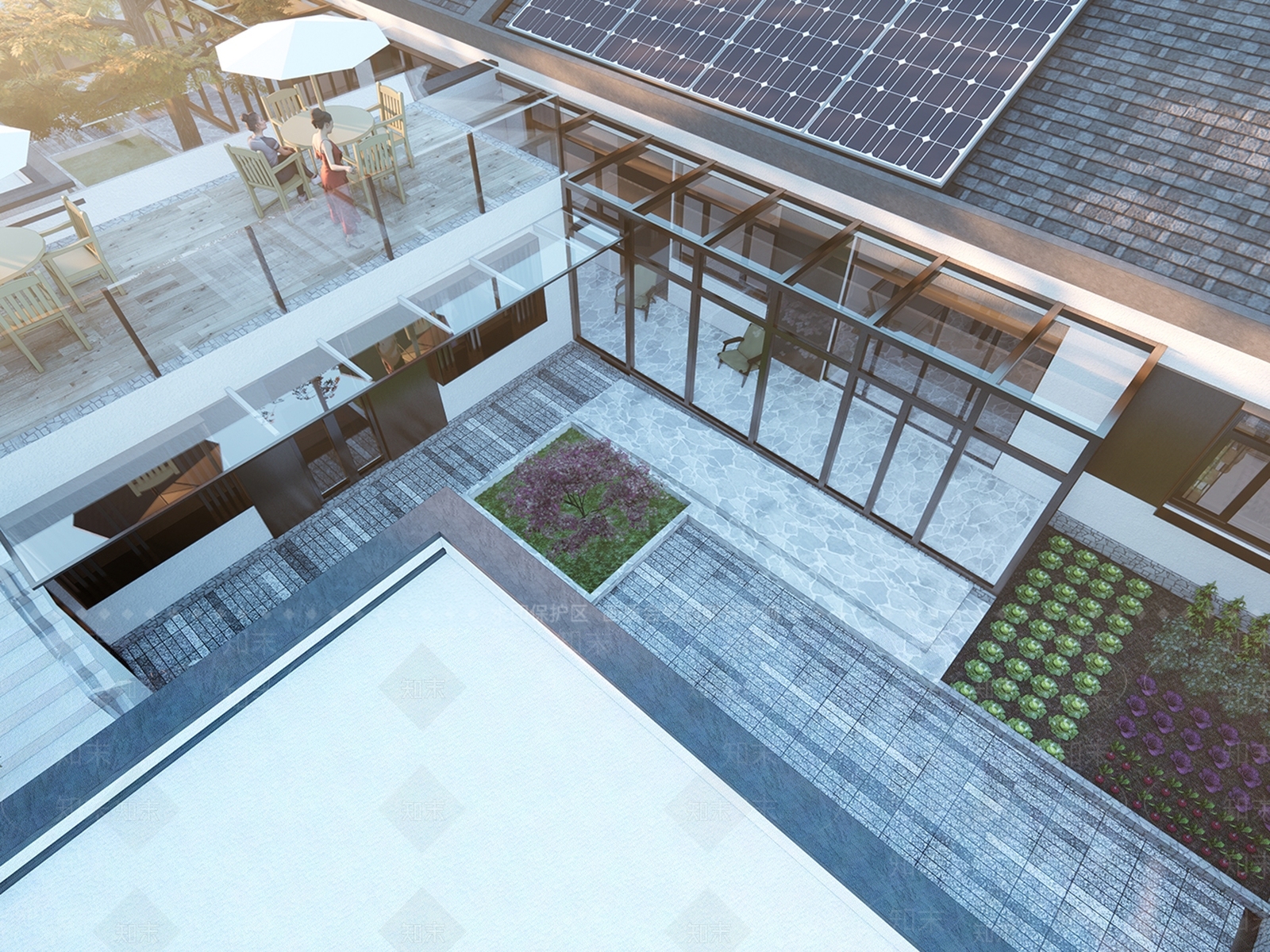 新中式农村坡屋顶自建房庭院花园SU模型下载【ID:1150748689】