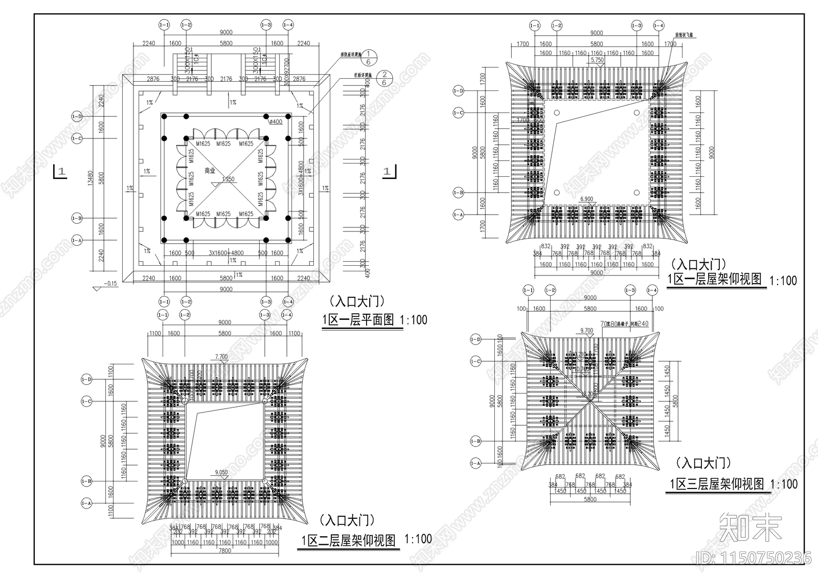 入口大门古建筑cad施工图下载【ID:1150750236】