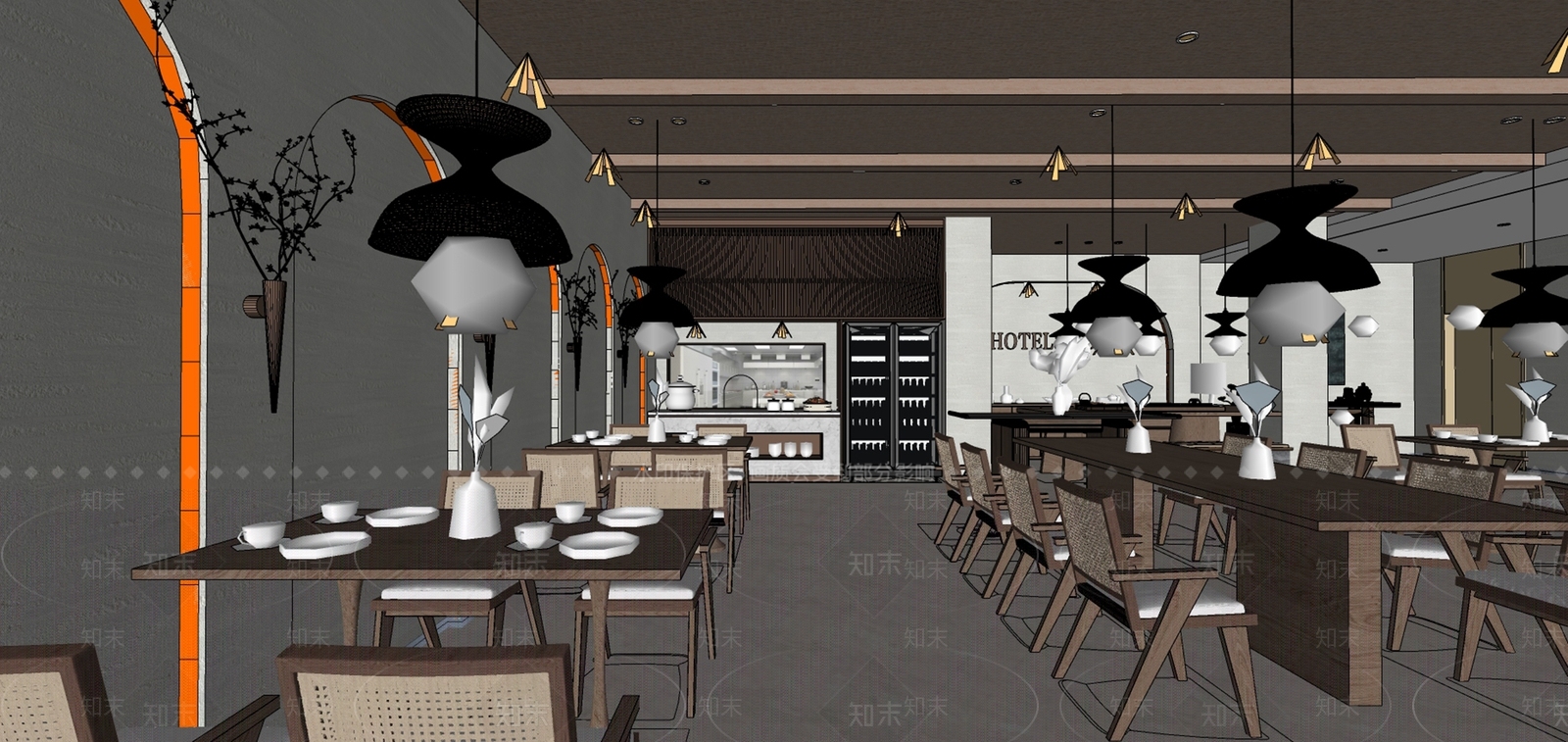 侘寂酒店餐厅SU模型下载【ID:1150751612】