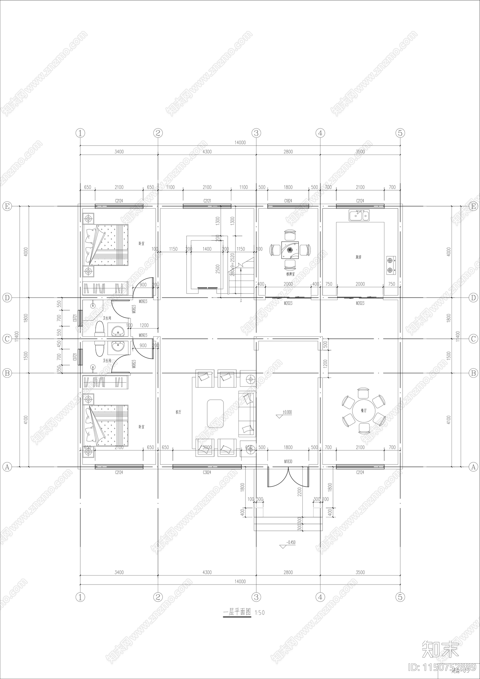 500㎡三层中式自建别墅建筑结构水电cad施工图下载【ID:1150836008】