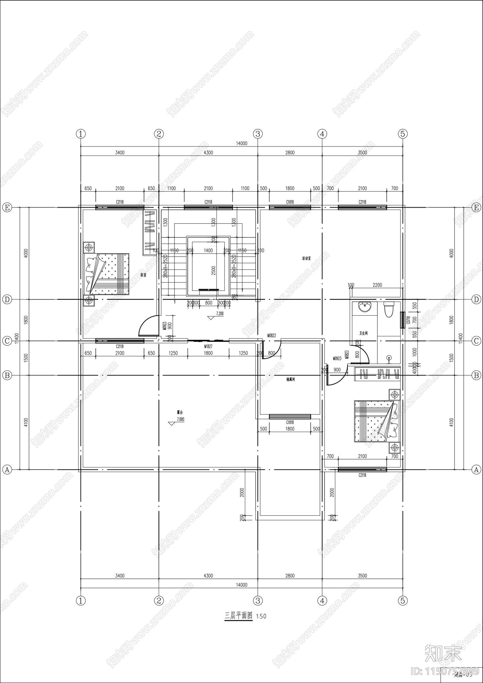 500㎡三层中式自建别墅建筑结构水电cad施工图下载【ID:1150836008】