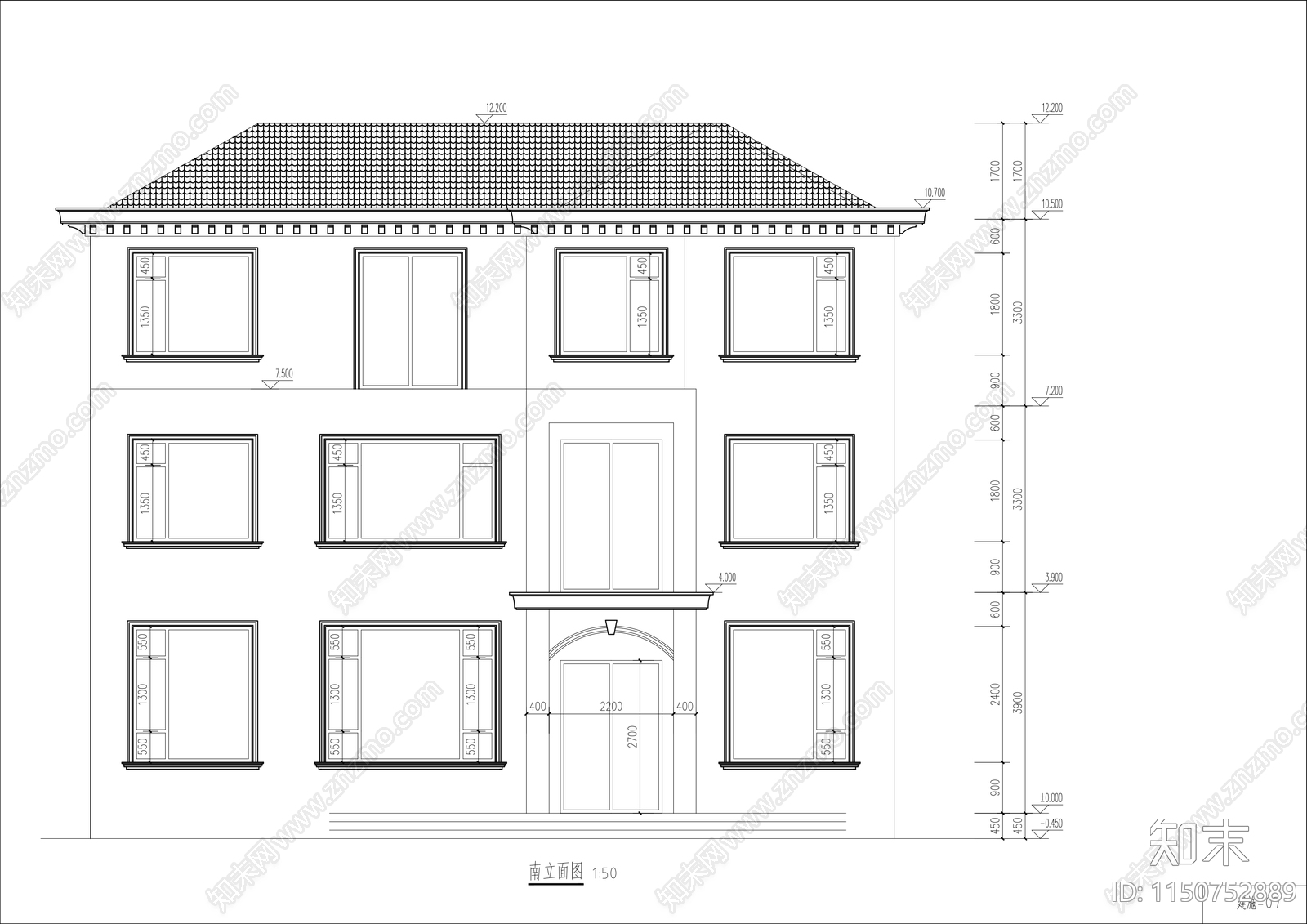 500㎡三层中式自建别墅建筑结构水电cad施工图下载【ID:1150836008】