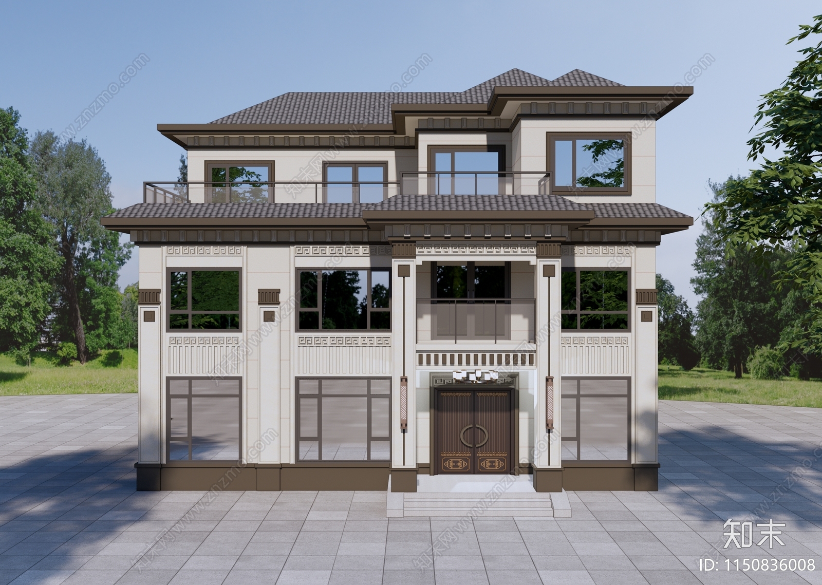 500㎡三层中式自建别墅建筑结构水电施工图下载【ID:1150836008】