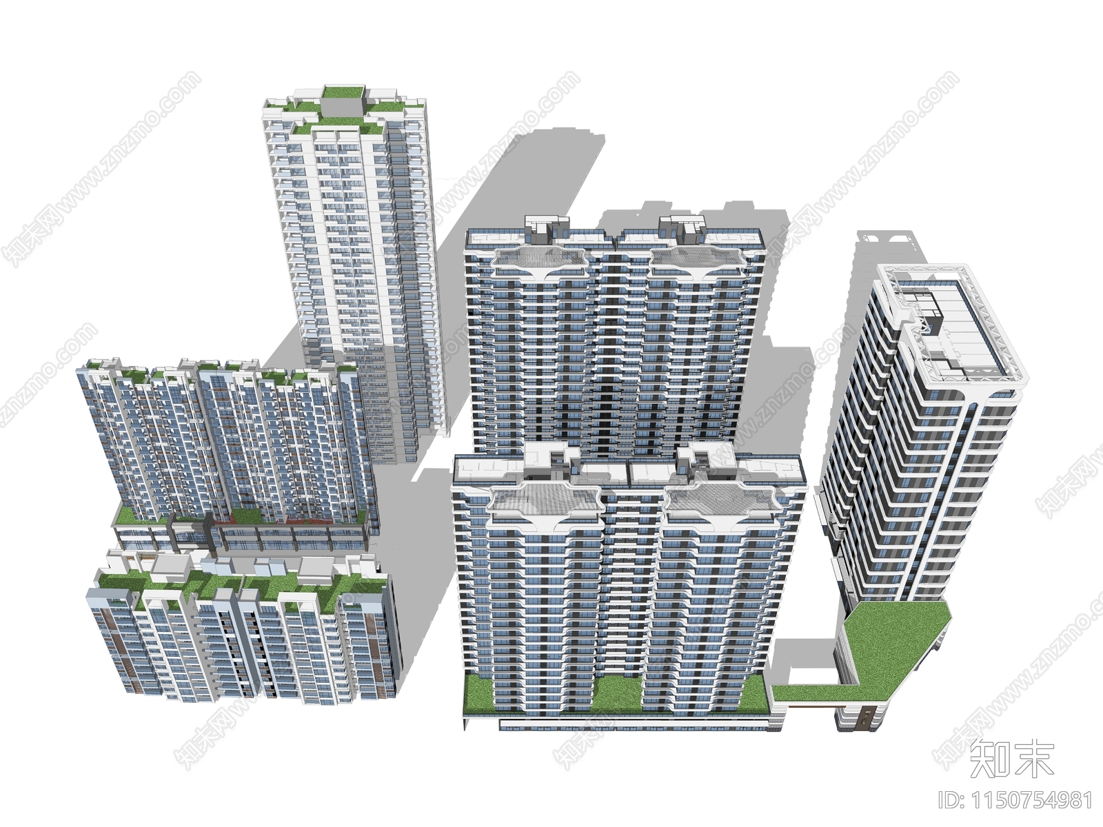 现代风格高层住宅建筑SU模型下载【ID:1150754981】