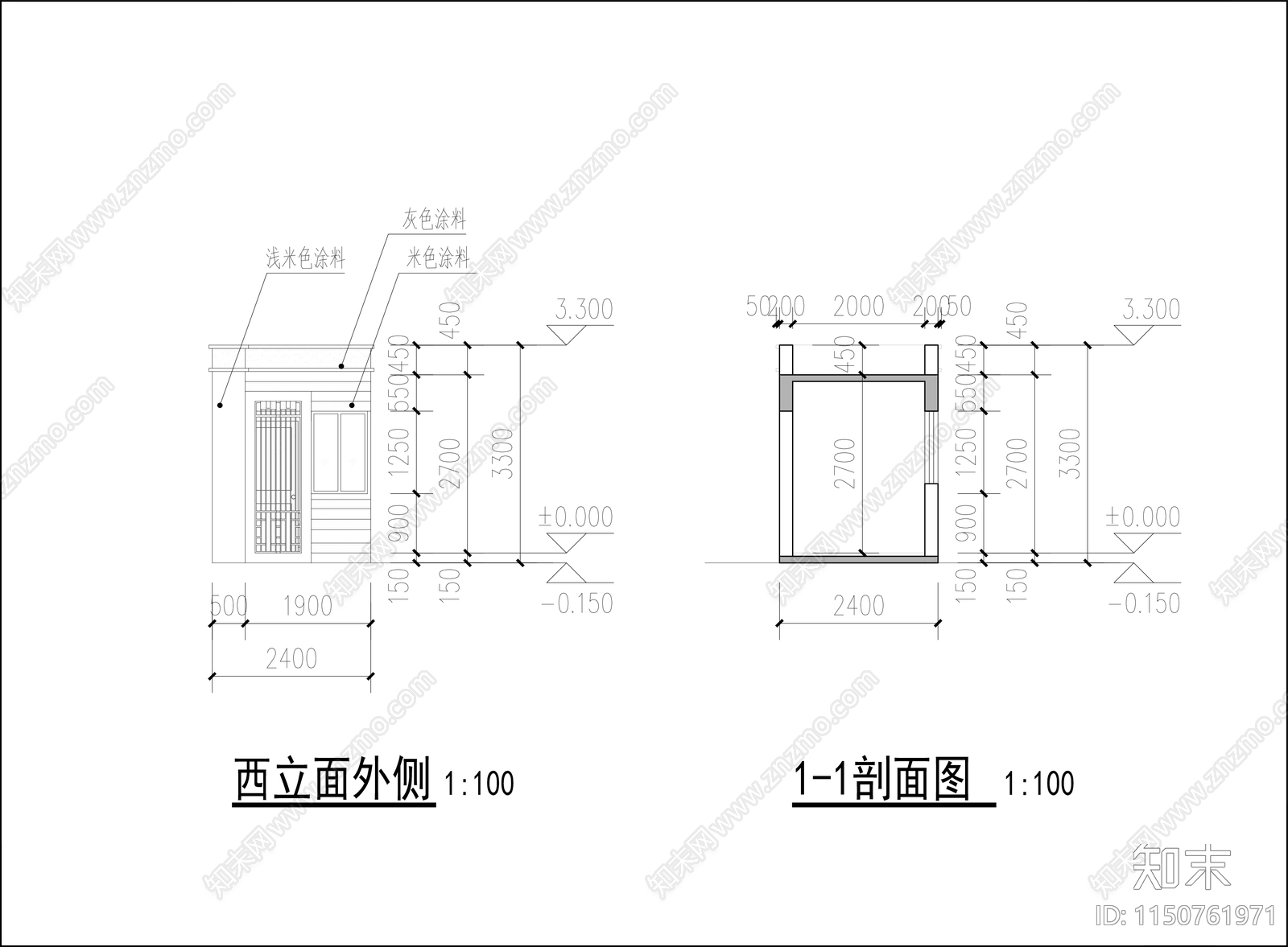 门卫室建筑图cad施工图下载【ID:1150761971】