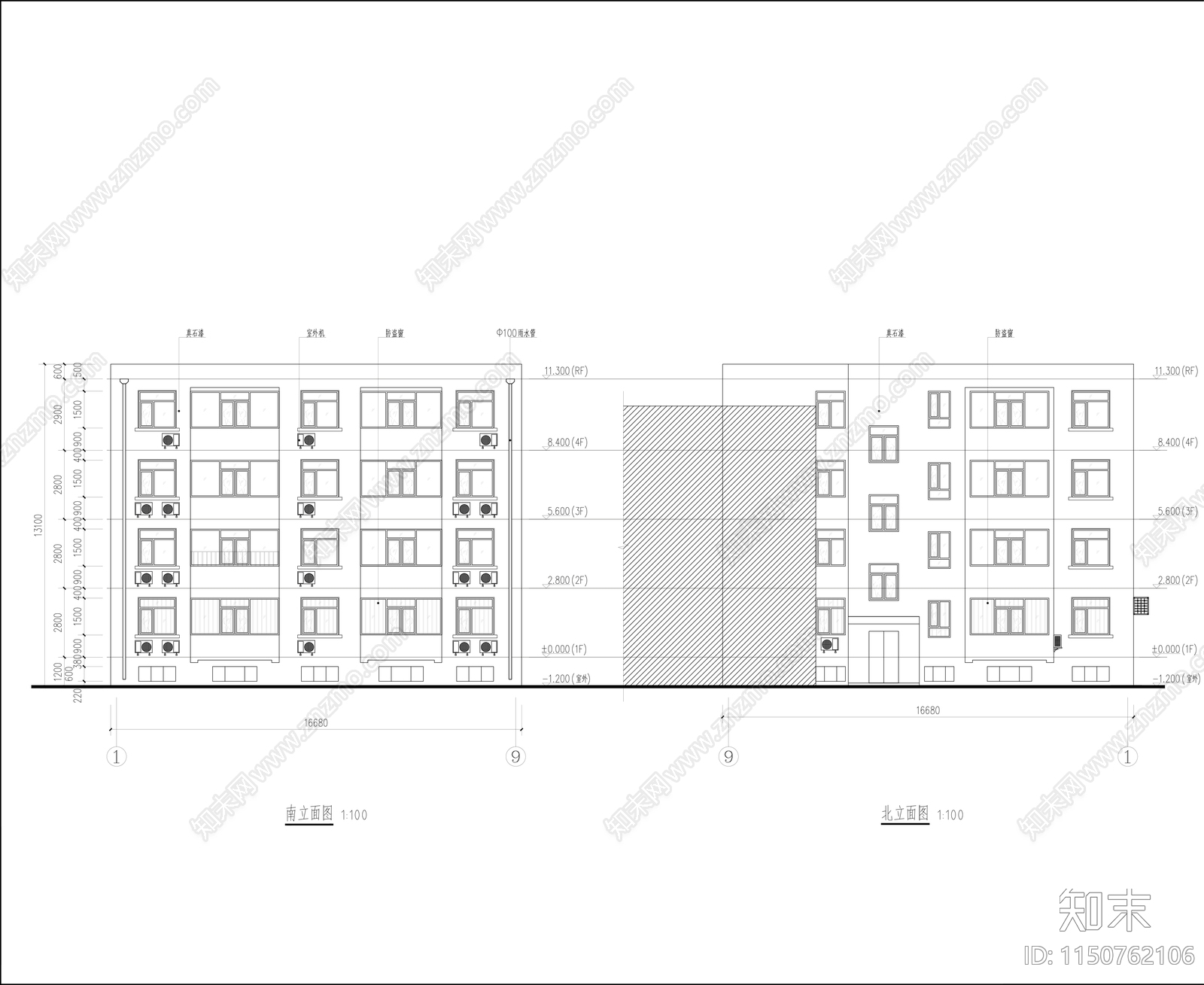 四层住宅老旧小区改造建筑图cad施工图下载【ID:1150762106】