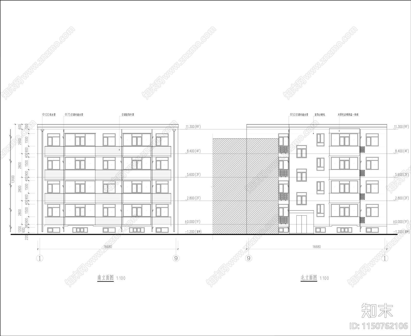 四层住宅老旧小区改造建筑图cad施工图下载【ID:1150762106】