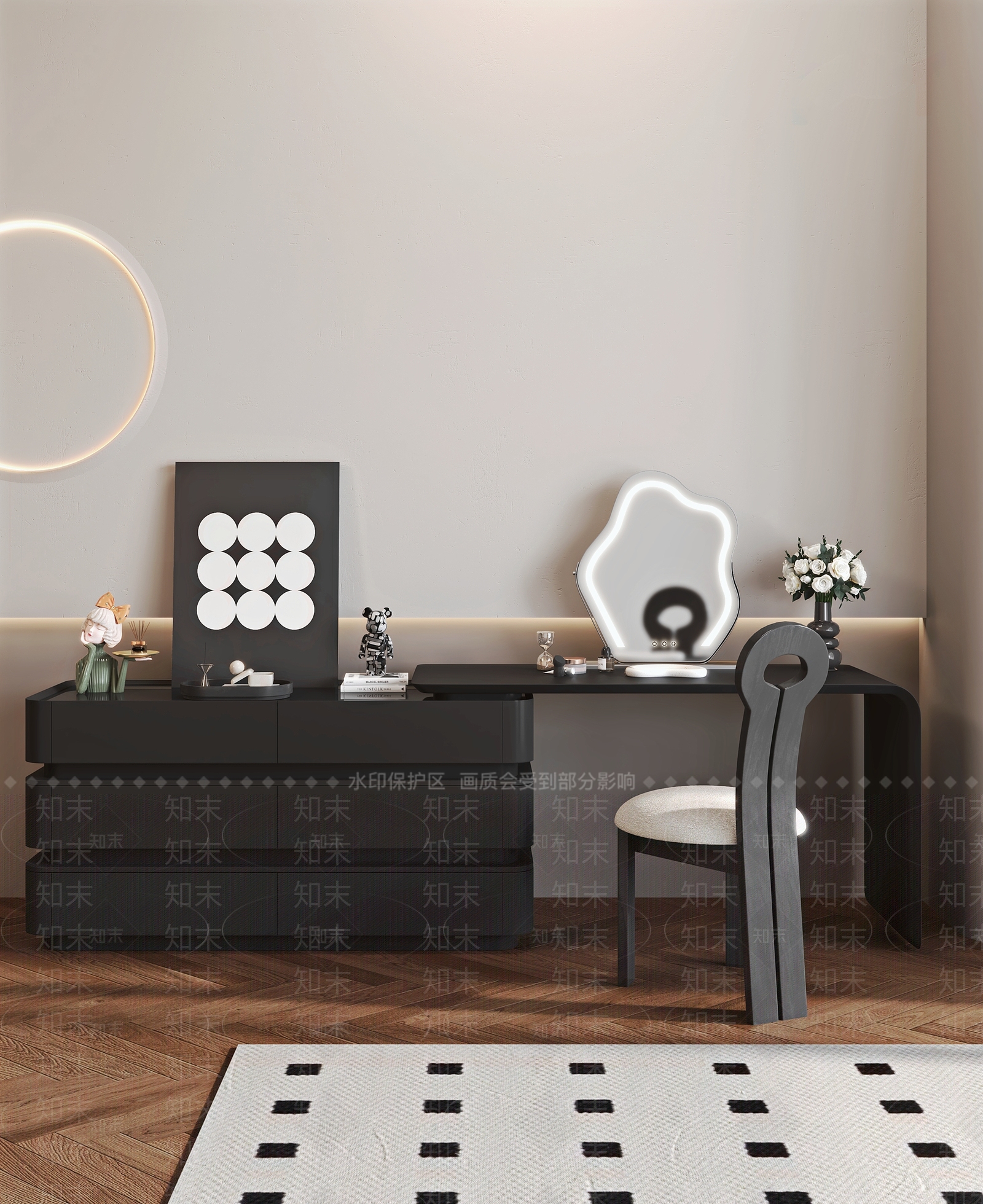 现代风妆台妆凳组合3D模型下载【ID:1150764947】