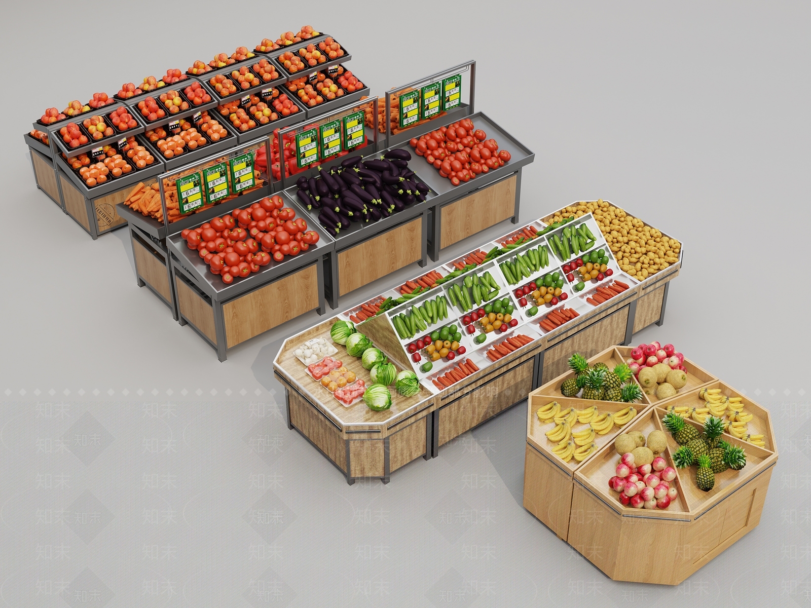 现代展具	超市水果蔬菜3D模型下载【ID:1150765770】