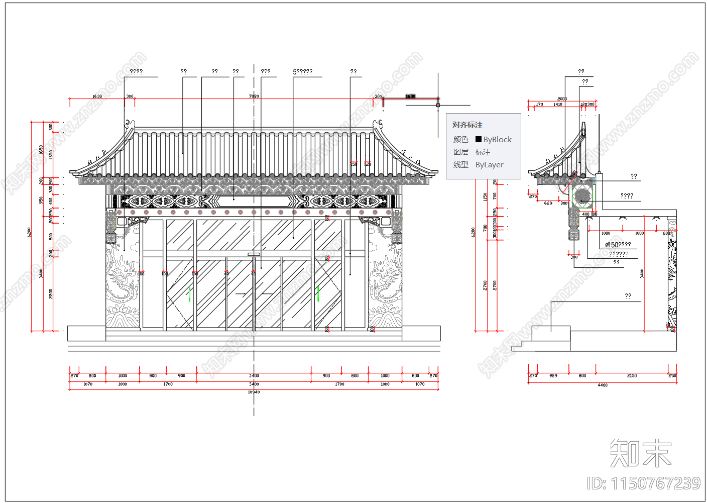 最新中式古建筑门门头施工图下载【ID:1150767239】