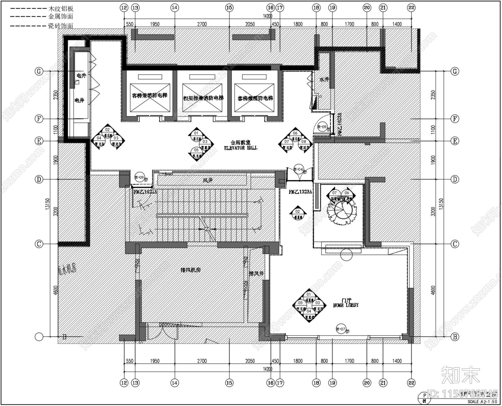 DIA丹健国际成都万华C27住宅公区电梯厅大堂cad施工图下载【ID:1150768745】