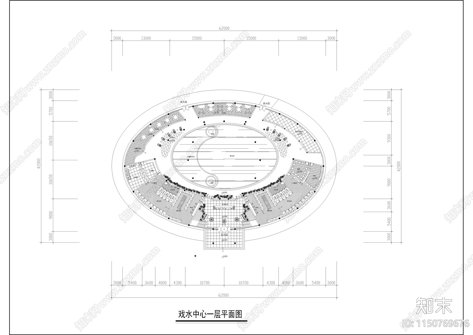 3000㎡游泳cad施工图下载【ID:1150769676】