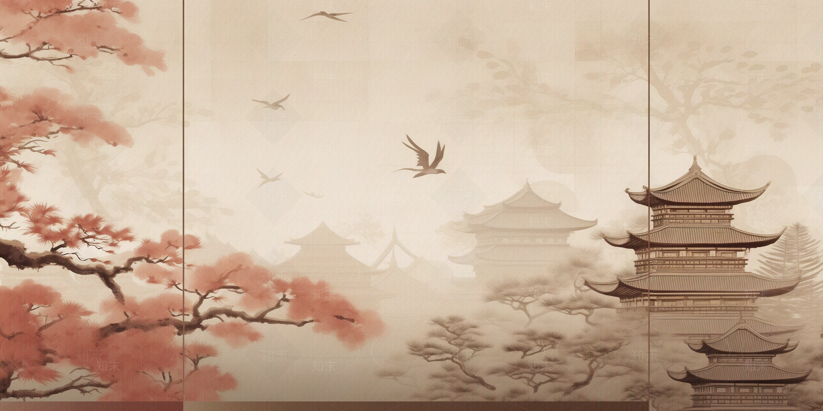 中式禅意山水壁纸贴图下载【ID:1150769986】