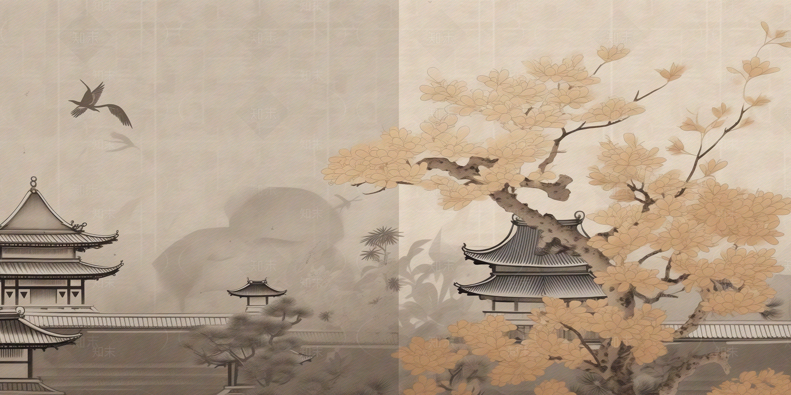 中式禅意山水壁纸贴图下载【ID:1150770108】