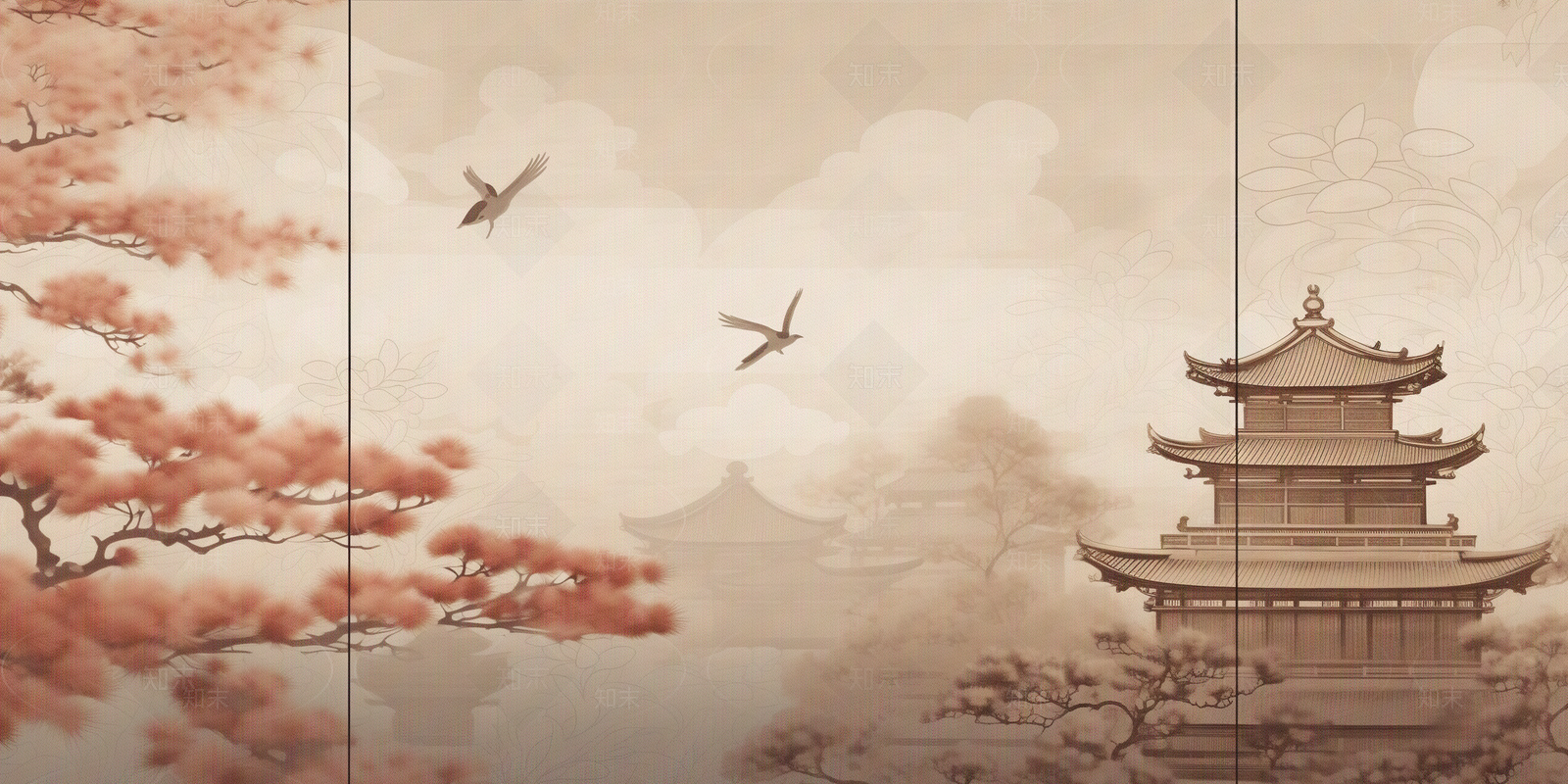 中式禅意山水壁纸贴图下载【ID:1150770245】