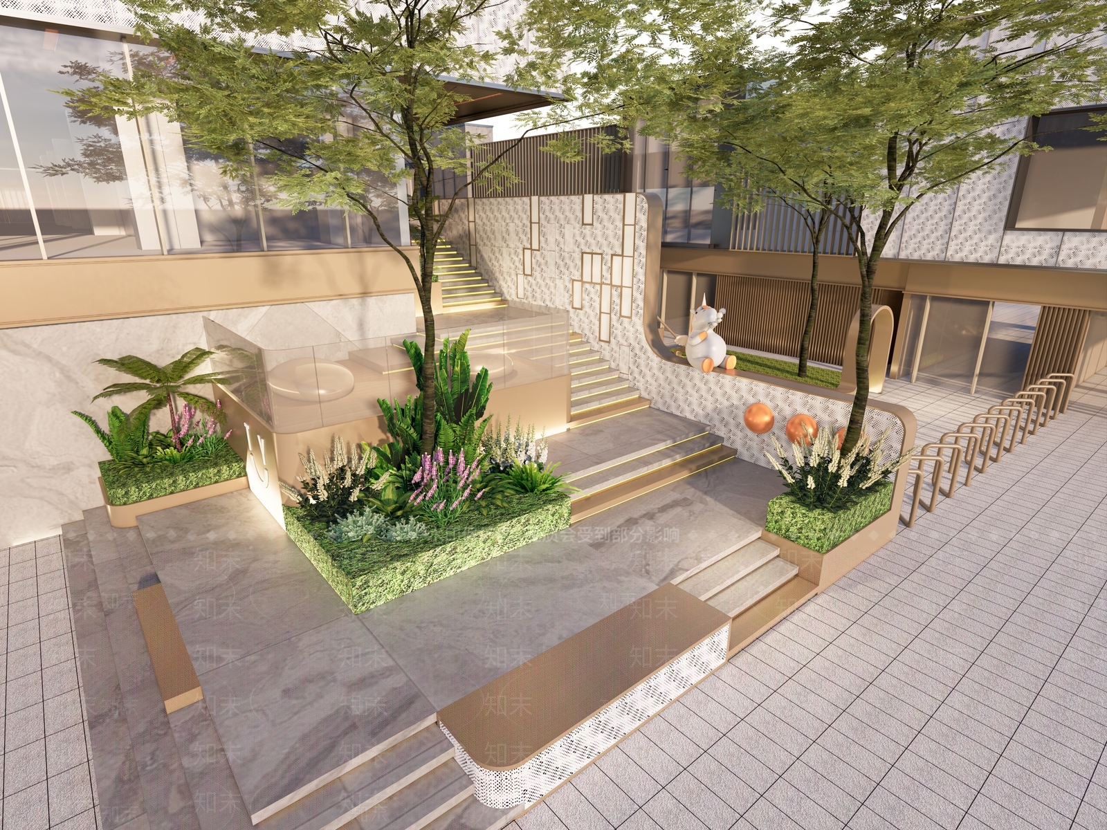 现代商业台阶景观SU模型下载【ID:1150772991】