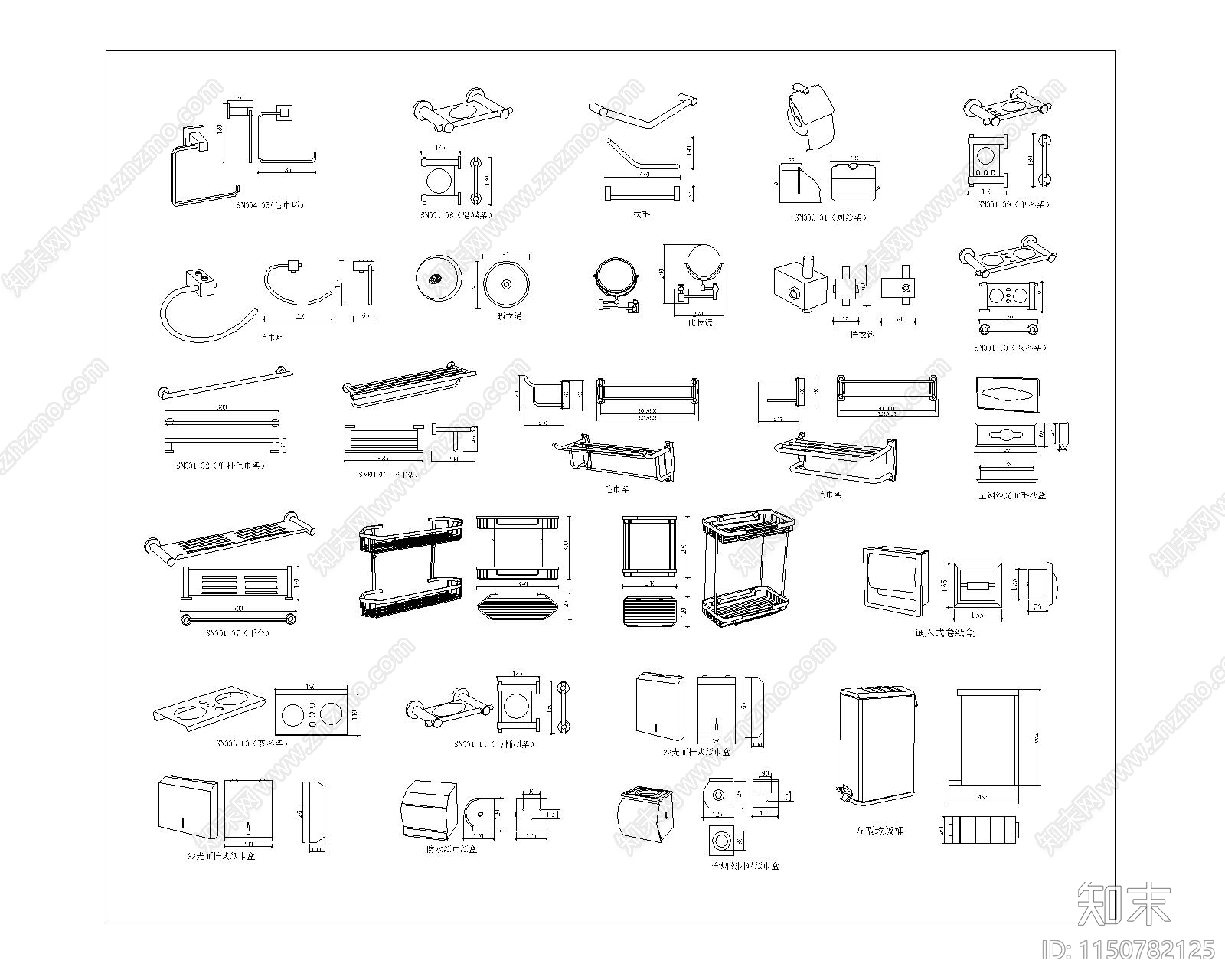 卫浴五金配件施工图下载【ID:1150782125】