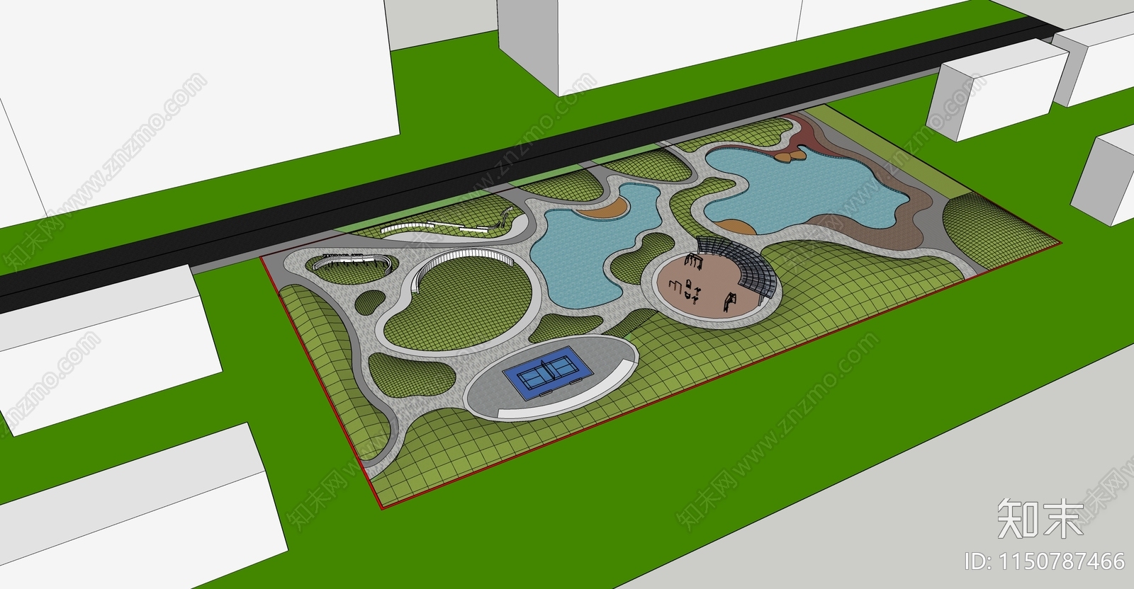 现代滨水口袋公园SU模型下载【ID:1150787466】